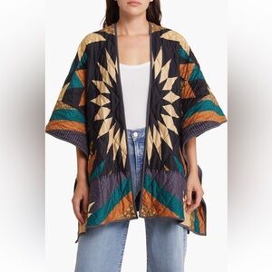 Treasure & Bond Colorful Geometric Quilted Ruana/ Kimono Cardigan